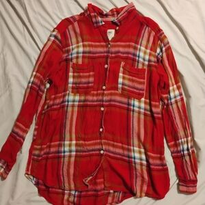 Mossimo Supply Co. Women's XL Boyfriend Fit Red Thick Plaid Button Flannel Shirt